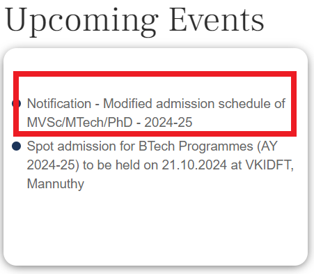 KVASU Modified Admission Schedule for MVSc/MTech/PhD Programs