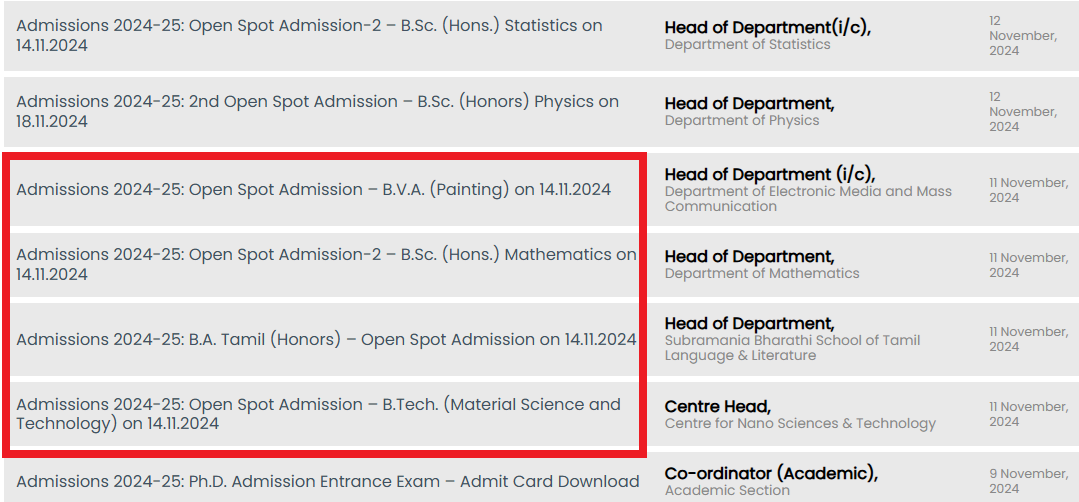 Pondicherry University to Conduct UG Open Spot Admission on November 14