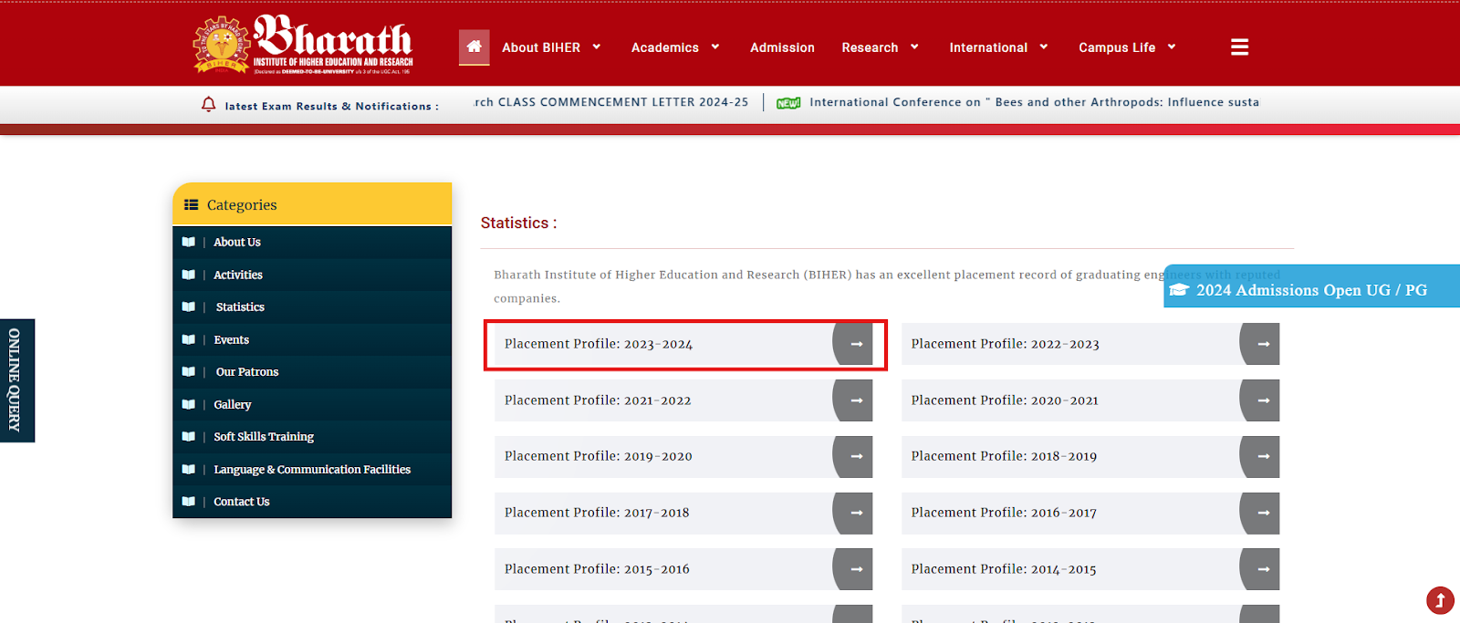 Bharath University Releases Placement Report For AY 2024
