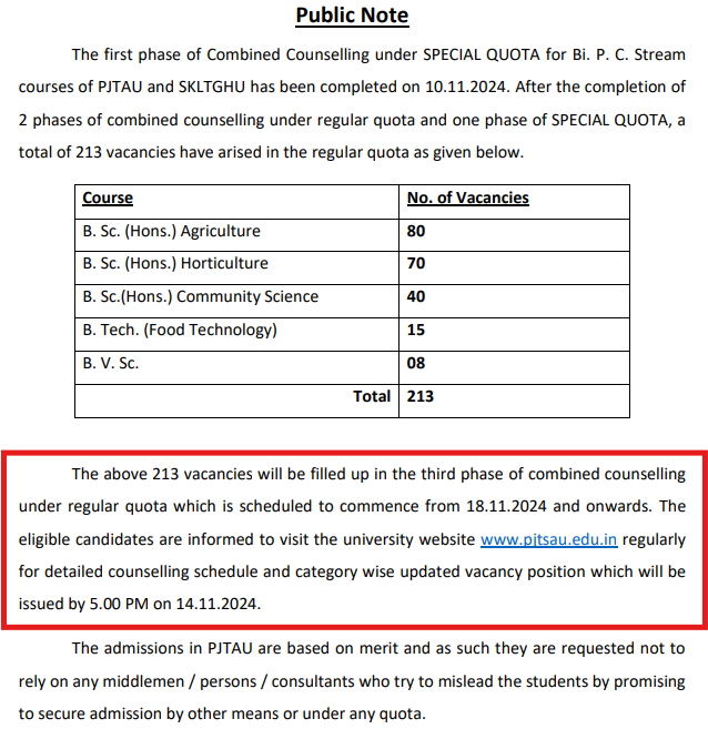 PJTAU Announces Third Phase of BiPC Combined Counselling