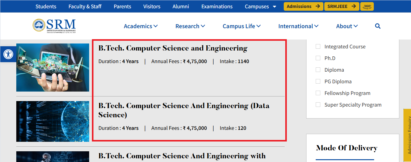 SRM Institute Announces Fee Structure for UG Courses 2025