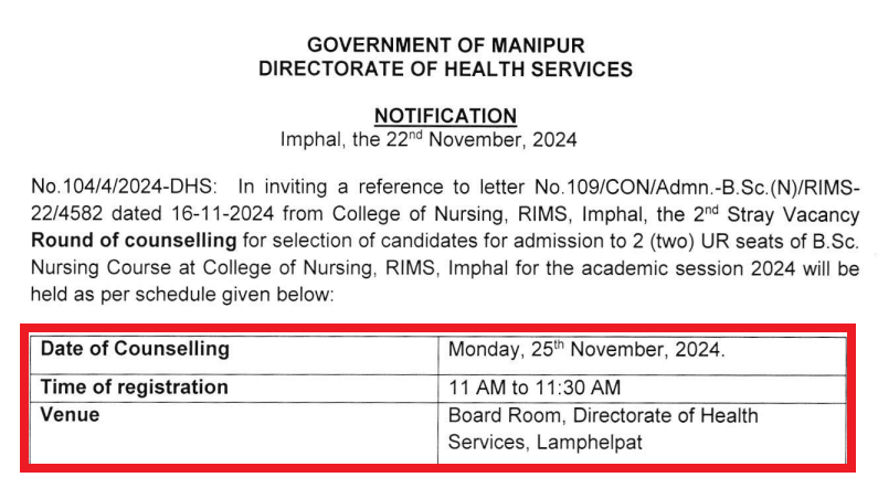 RIMS Imphal B.Sc Nursing Counselling
