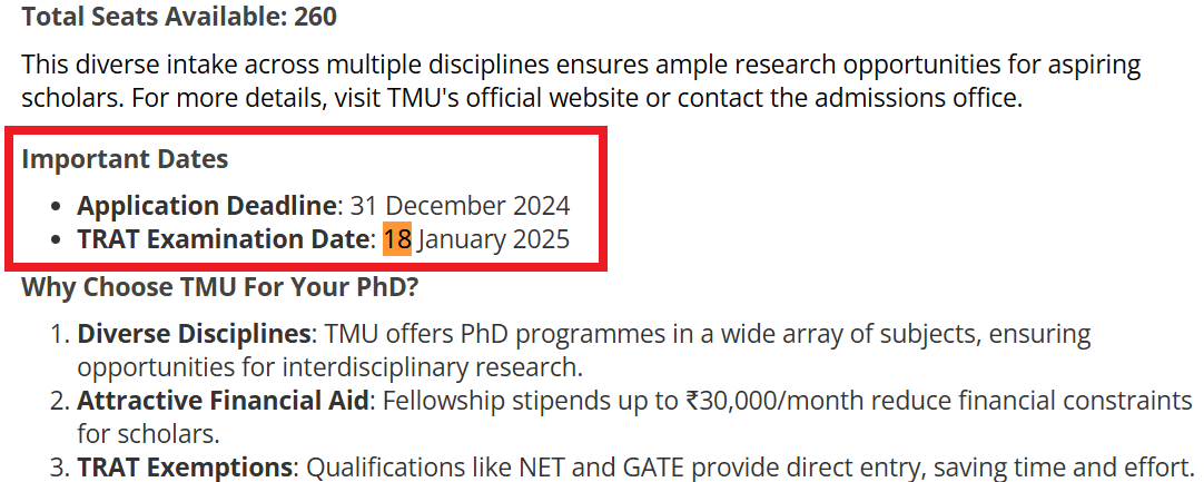 TMU PhD admission 2024-26 started