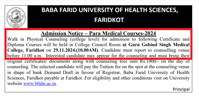 BFUHS Physical Counselling for Para Medical