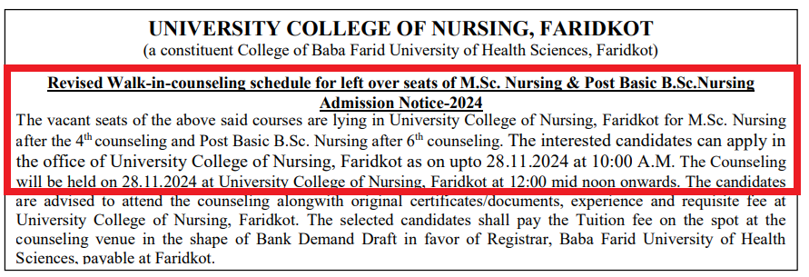 BFUHS conducts walk-in counselling for nursing admission 2024.