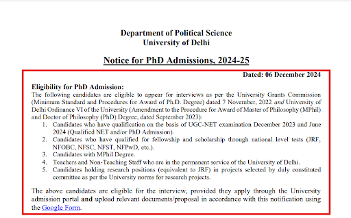 DU PhD Admission