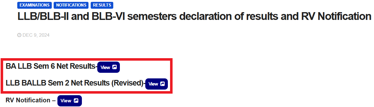 Krishna University LLB and BA LLB Semester Results Out