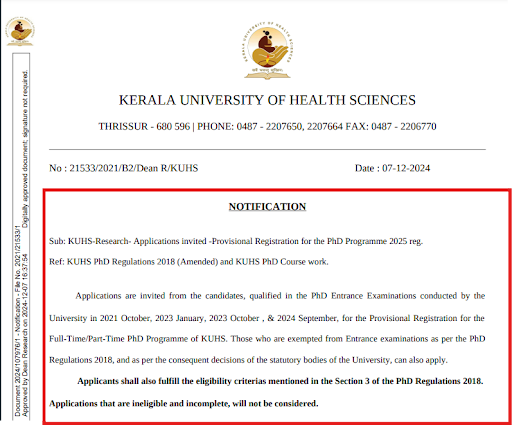 KUHS PhD Admission