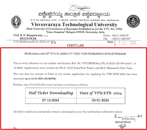 VTU ETR Dates