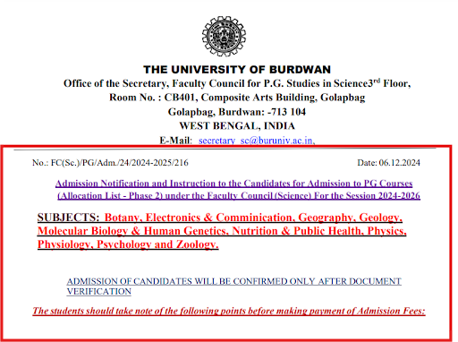 University of Burdwan Notice
