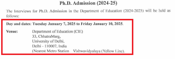 Delhi University PhD Interview Schedule for Education