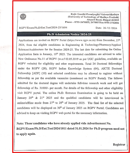 RGPV PhD Notice