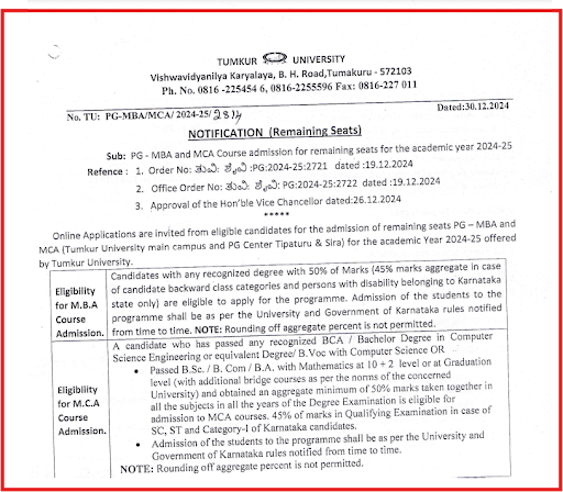 Tumkur University Notice