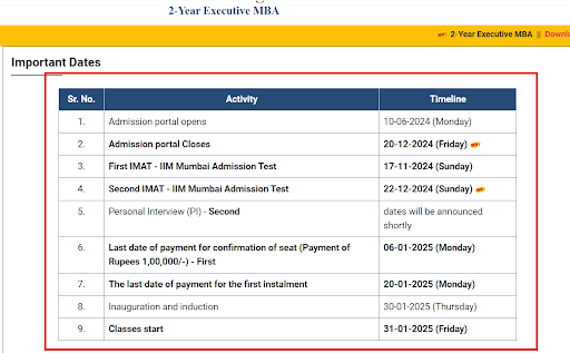 IIM Mumbai MBA Admission Dates
