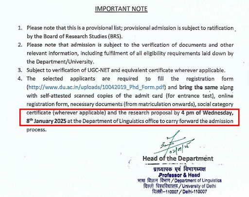 DU PhD Admission Notice