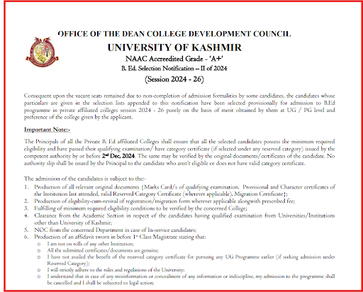 KU B.Ed Admission Notice