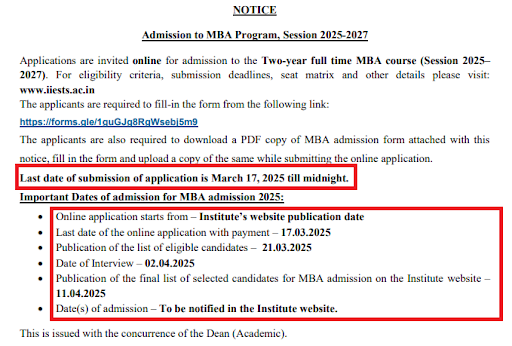 IIEST MBA Admission Open