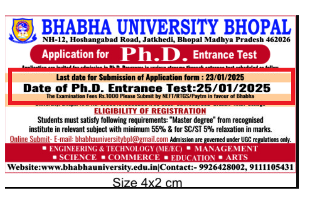 Bhabha University PhD admission