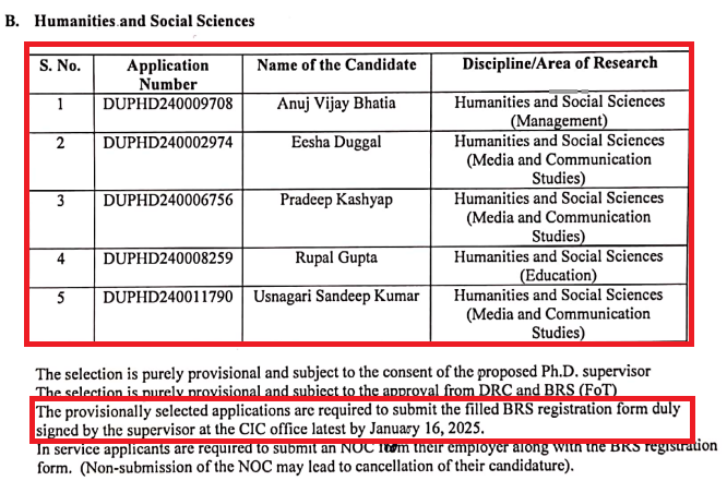 CIC DU PhD Selection List