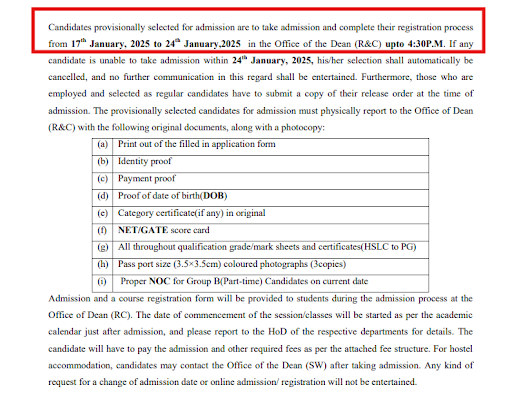 NITS PHD Admission Dates