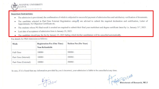 Manipal University PhD Admission Important Dates