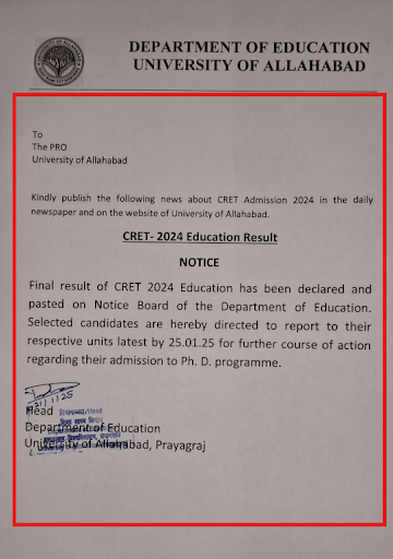 Allahbad University PhD Notice