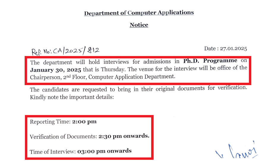 J.C. Bose University PhD Interview