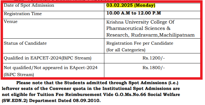 Krishna University B.Pharmacy Spot Admission