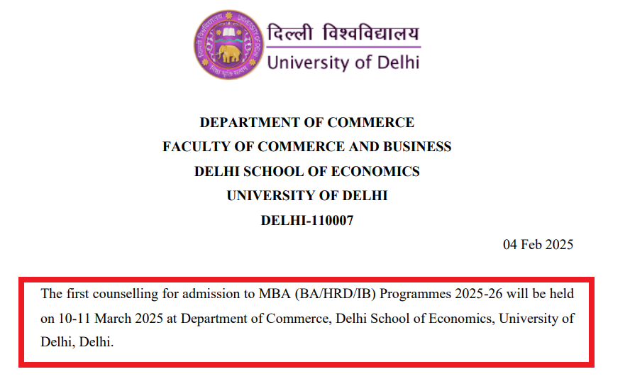 Delhi University MBA Round 1 Counselling