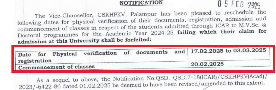 SKHPKV M.V.Sc Admission