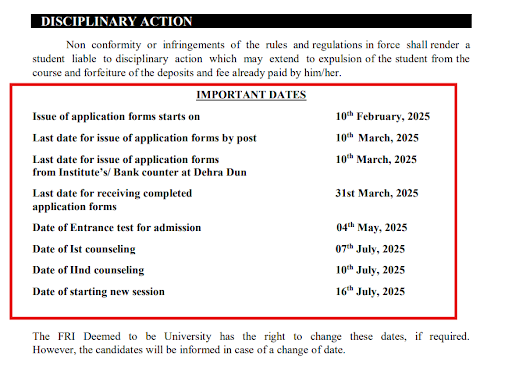 FRI MSC Program Admission Dates