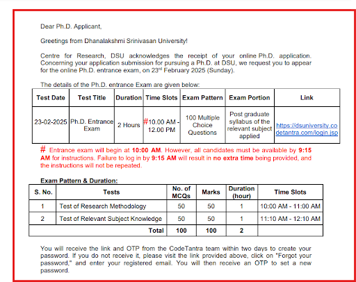 Dhanalakshmi Srinivasan University Notice