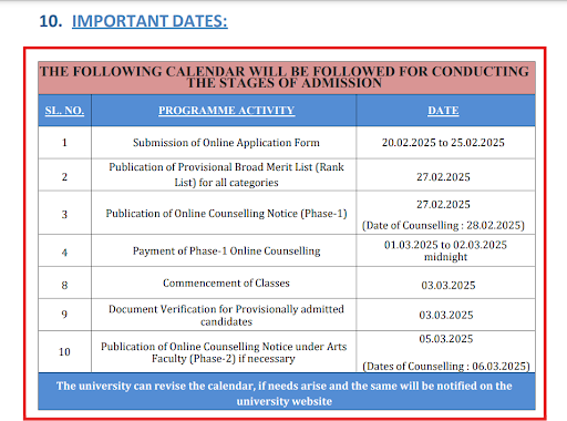 BU Important Admission Dates