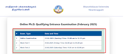 Bharathidasan University PG Program Schedule