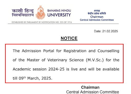 BHU MVSC Admission Notice