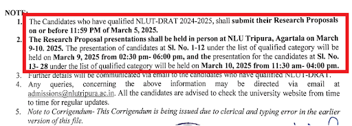National Law University NLUT-DRAT Result Out