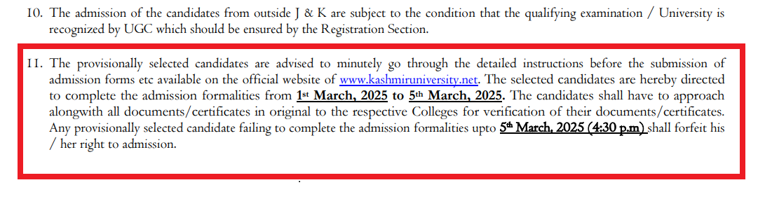 Kashmir University B.Ed Admission