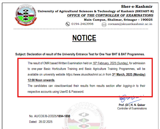 SKUAST Notice