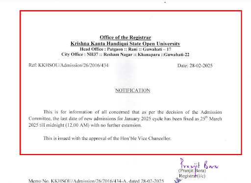 KKHSOU Application Deadline Notice