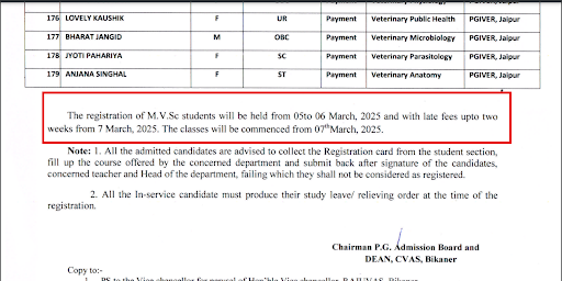RAJUVAS MVSc Program Admission Schedule