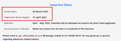 IIT Tirupati MTech Admission Schedule