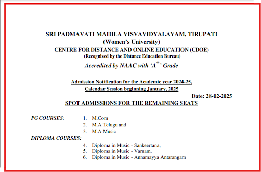 SPMVV Spot Admission Notice