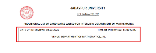 Jadavpur University PhD Interview Date