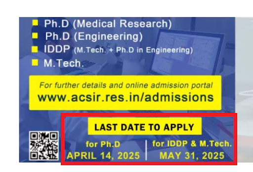 AcSIR PhD & M.Tech Admissions 2025