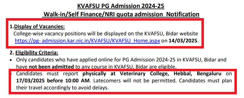 KVAFSU PG Admission 2025-26