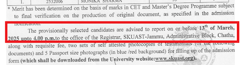 SKUAST M.V.Sc/PhD Selection List 2025