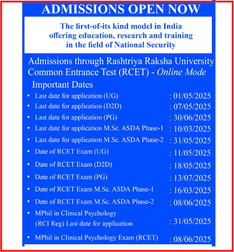 RRU UG and PG Program Admission Schedule