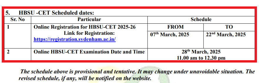 HBSU-CET 2025 Registration