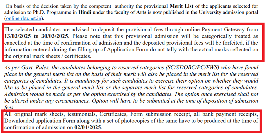 RBU PhD Admission 2025