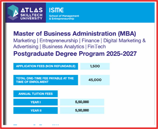 Atlas Skilltech University MBA Fee Structure